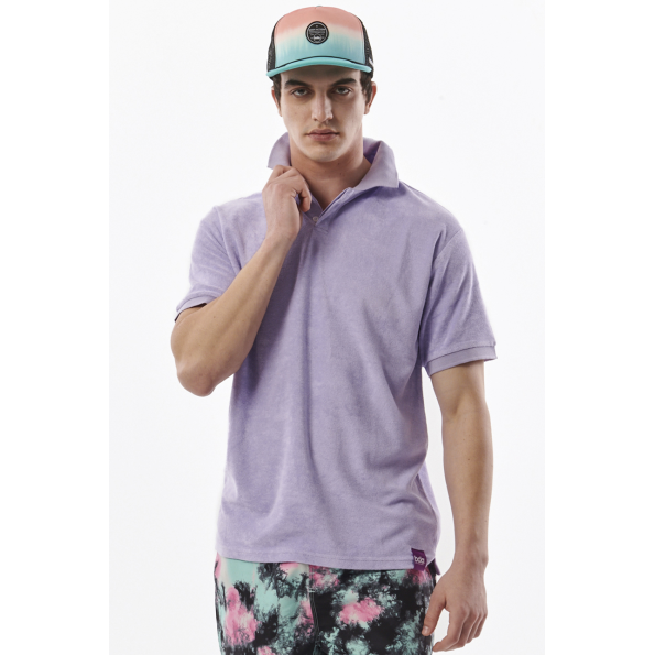 Ανδρική πετσετέ polo μπλούζα BODY ACTION 053319-01 λιλά