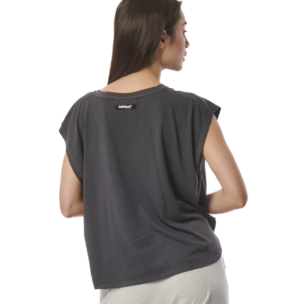 Γυναικείο oversized αμάνικο t-shrit  BODY ACTION 041422-01 ανθρακί