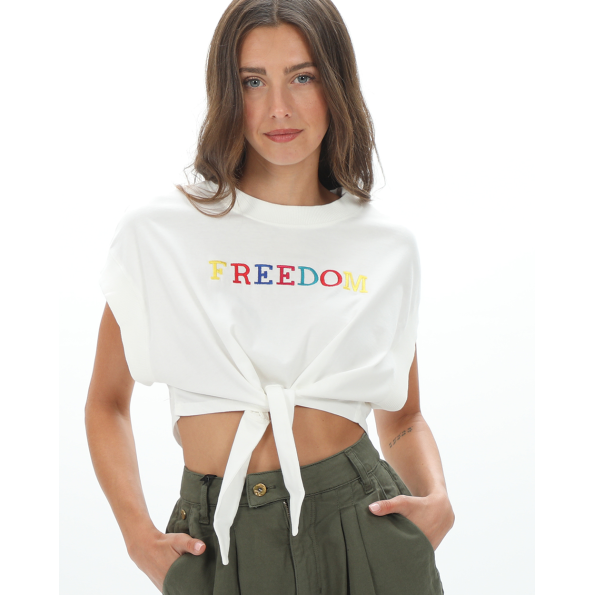 Γυναικείο cropped top STAFF JEANS 63-015.047 TONIA λευκό