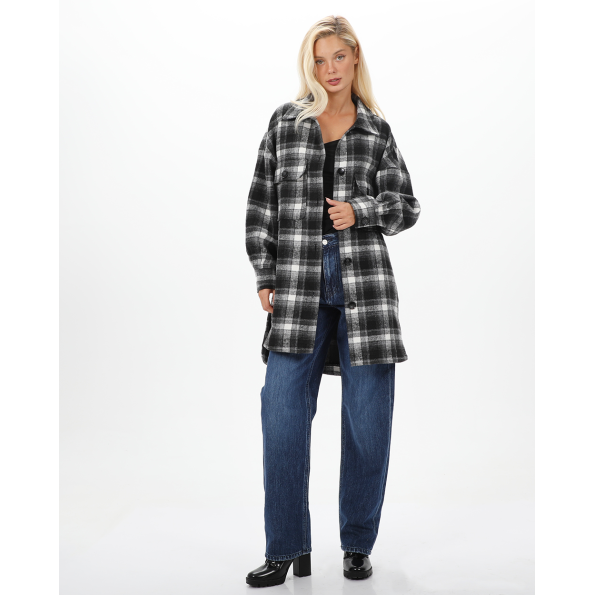 Γυναικείο overshirt πουκάμισο ALE 8917644 μαύρο λευκό καρό Γυναικεία