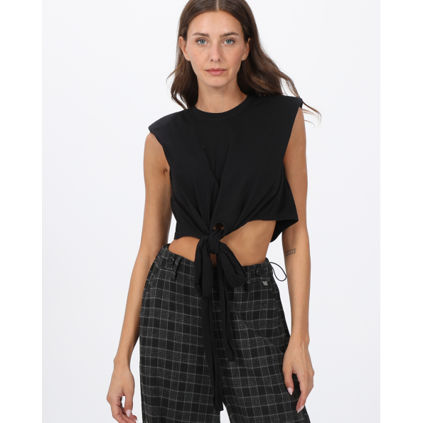 Γυναικείο cropped αμάνικο t-shirt ALE 8918176 μαύρο