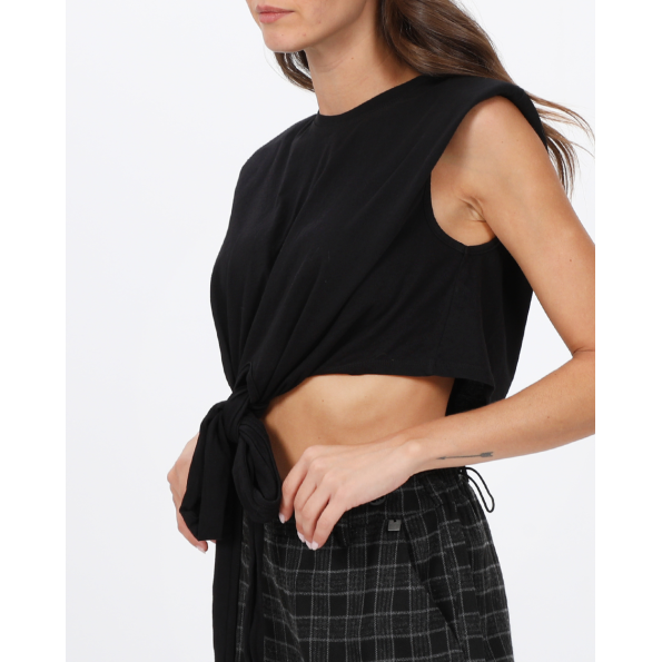 Γυναικείο cropped αμάνικο t-shirt ALE 8918176 μαύρο Γυναικεία