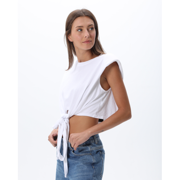Γυναικείο cropped αμάνικο t-shirt ALE 8918176 λευκό Γυναικεία