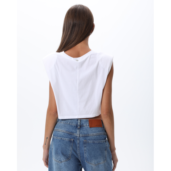 Γυναικείο cropped αμάνικο t-shirt ALE 8918176 λευκό Γυναικεία