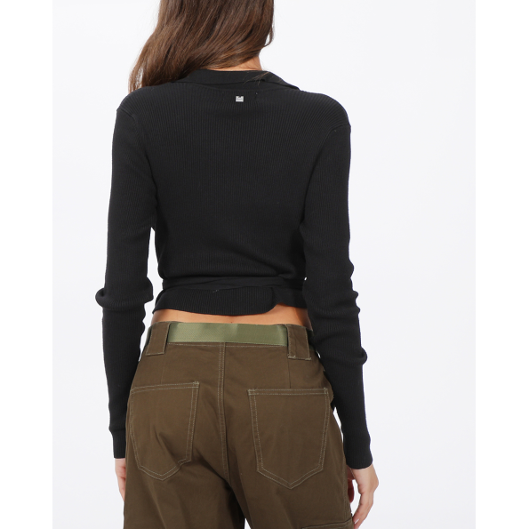 Γυναικεία πλεκτή cropped μπλούζα ATTRATTIVO 9P21181 μαύρη Γυναικεία