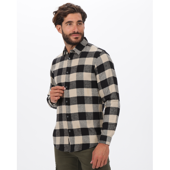 Ανδρικό πουκάμισο VAN HIPSTER 72143 μπεζ μαύρο καρό Ανδρικά