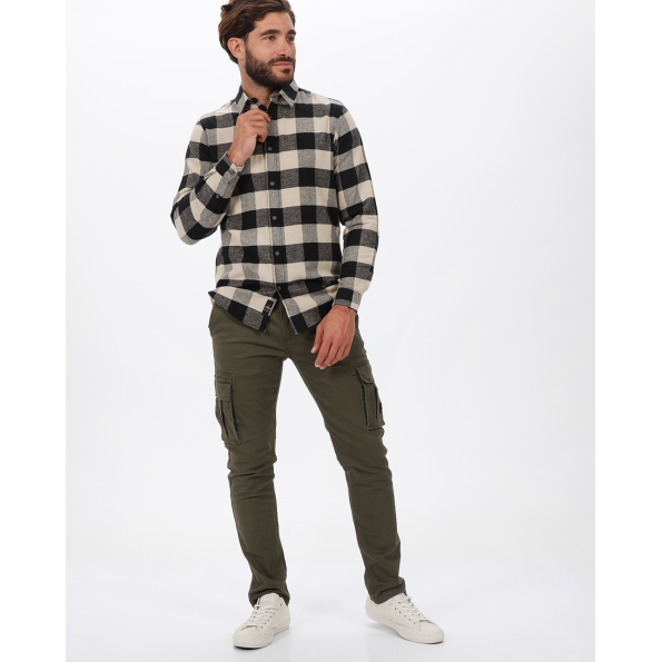 Ανδρικό πουκάμισο VAN HIPSTER 72143 μπεζ μαύρο καρό Ανδρικά