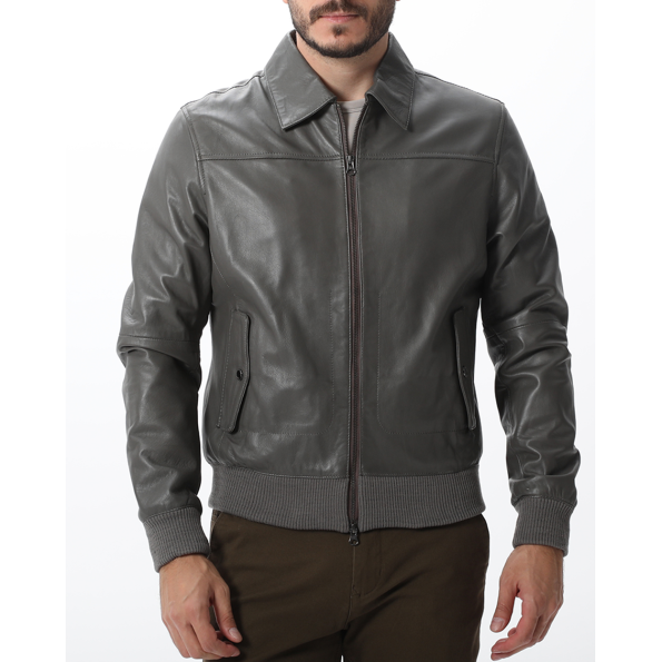 Ανδρικό δερμάτινο bomber jacket DIRTY LAUNDRY DLMLJ04W22 γκρι