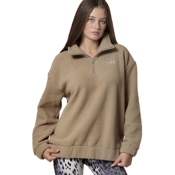 Γυναικείο oversized sherpa φούτερ BODY ACTION 061436-01 μπεζ