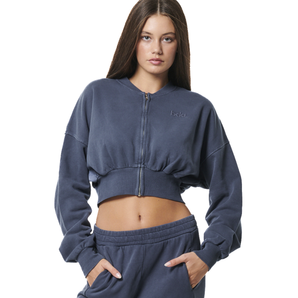 Γυναικεία cropped φούτερ ζακέτα BODY ACTION 071419-01 μπλε