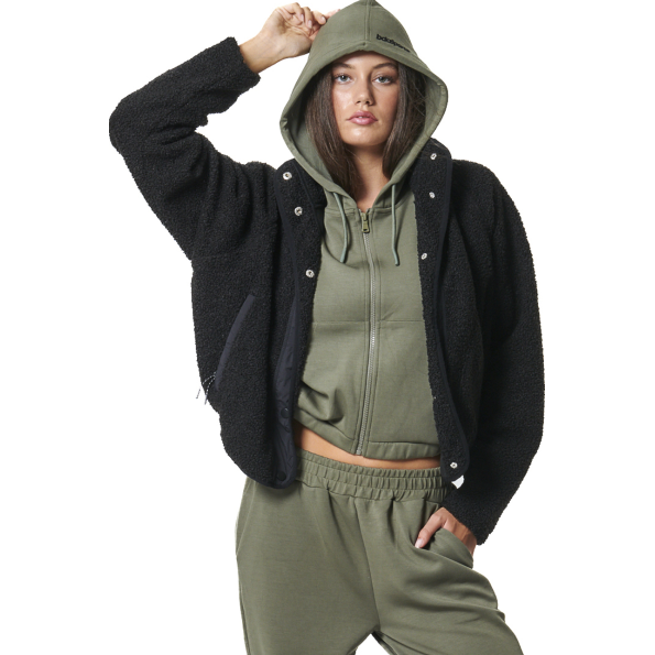 Γυναικεία sherpa ζακέτα BODY ACTION 071423-01 μαύρη