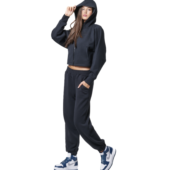Γυναικεία cropped φούτερ ζακέτα BODY ACTION 071425-01 μαύρη Γυναικεία
