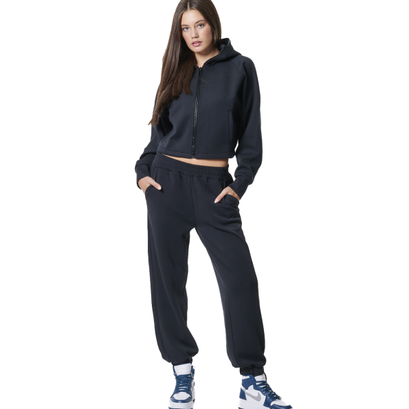 Γυναικεία cropped φούτερ ζακέτα BODY ACTION 071425-01 μαύρη Γυναικεία