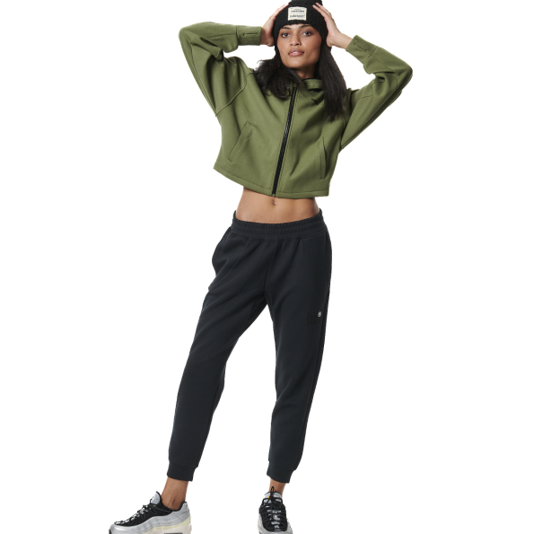 Γυναικεία cropped φούτερ ζακέτα BODY ACTION 071425-01 χακί Γυναικεία