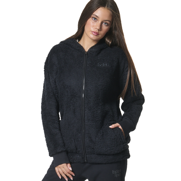 Γυναικεία oversized sherpa ζακέτα BODY ACTION 071430-01 μαύρη