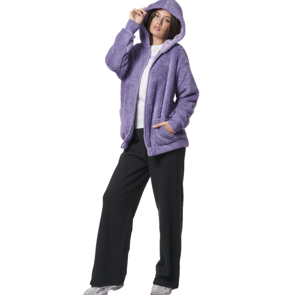 Γυναικεία oversized sherpa ζακέτα BODY ACTION 071430-01 μοβ Γυναικεία