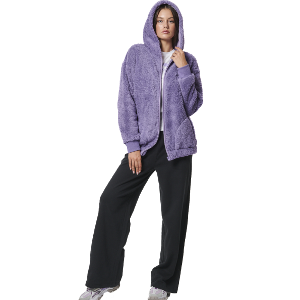 Γυναικεία oversized sherpa ζακέτα BODY ACTION 071430-01 μοβ Γυναικεία