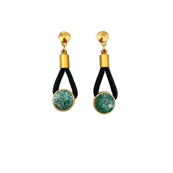 Γυναικεία σκουλαρίκια APOXYLO 7017.1 GREEN GLITTER BLACK από φυσικό φελλό