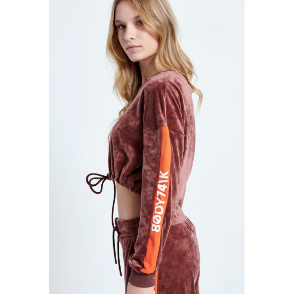 Γυναικεία cropped βελουτέ μπλούζα BODYTALK 1212-907420 καφέ Γυναικεία
