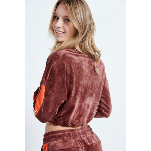 Γυναικεία cropped βελουτέ μπλούζα BODYTALK 1212-907420 καφέ Γυναικεία