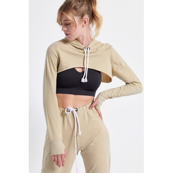 Γυναικεία cropped φούτερ μπλούζα BODYTALK 1212-909925 μπεζ