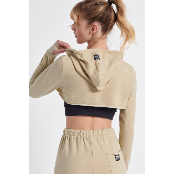 Γυναικεία cropped φούτερ μπλούζα BODYTALK 1212-909925 μπεζ Γυναικεία