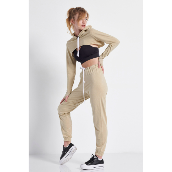 Γυναικείο παντελόνι φόρμας jogger BODYTALK 1212-909900 μπεζ