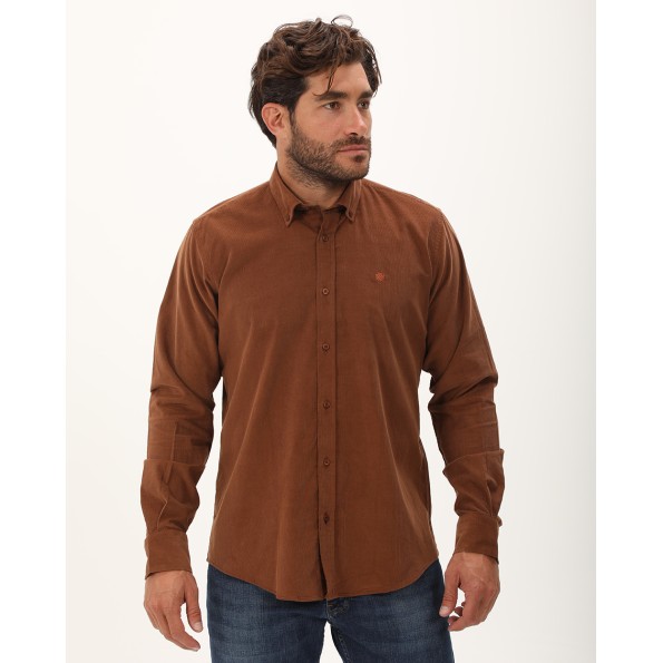 Ανδρικό κοτλέ πουκάμισο DORS 1035009.C02 καφέ