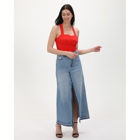 Γυναικεία maxi jean φούστα ATTRATTIVO 9918481 γαλάζια 