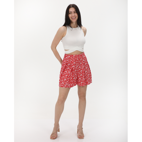 Γυναικεία mini φούστα σορτς ATTRATTIVO 9918602 κόκκινη floral 