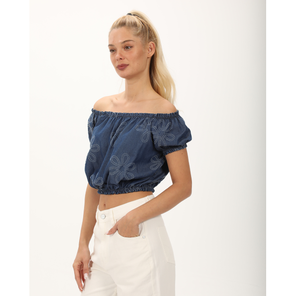 Γυναικείο off the shoulders cropped top ATTRATTIVO 9919938 μπλε