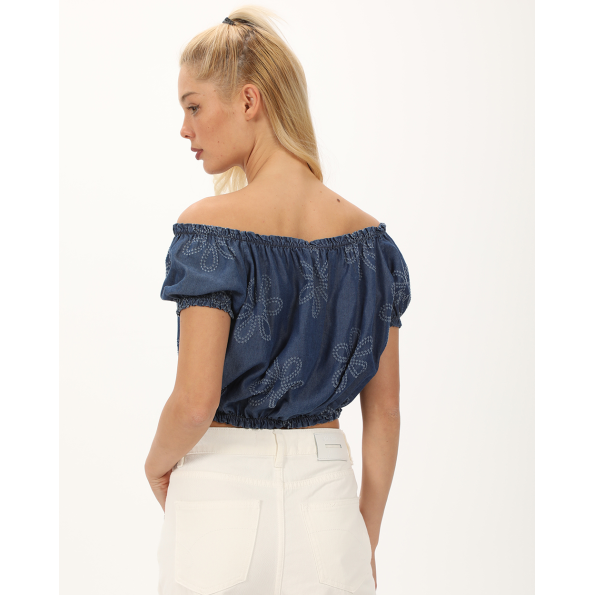 Γυναικείο off the shoulders cropped top ATTRATTIVO 9919938 μπλε