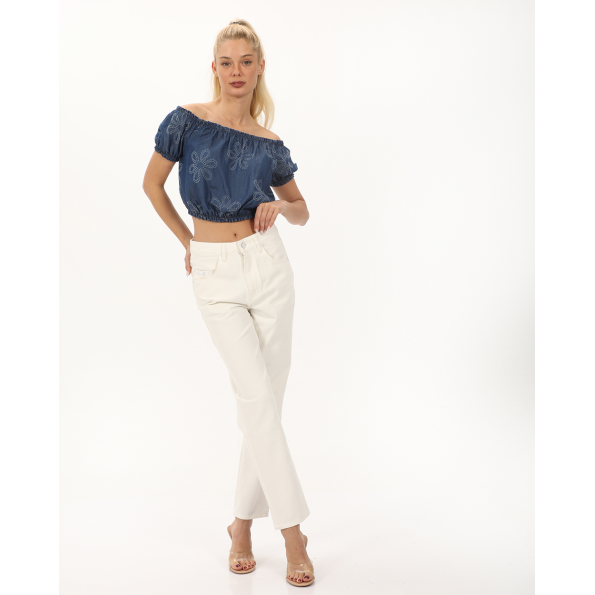 Γυναικείο off the shoulders cropped top ATTRATTIVO 9919938 μπλε