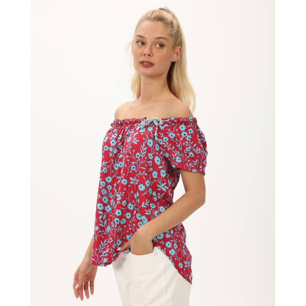 Γυναικείο off the shoulders top ATTRATTIVO 9919406 κόκκινο