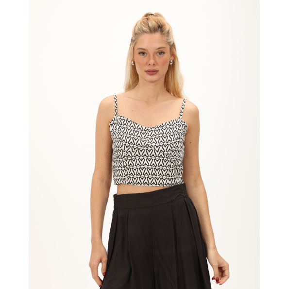 Γυναικείο cropped top ATTRATTIVO 9919155 μαύρο λευκό