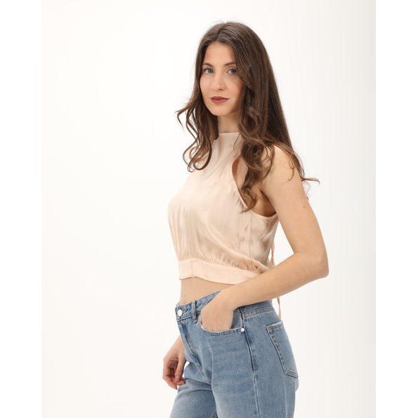 Γυναικείο αμάνικο cropped top  ALE 8919604 μπεζ 