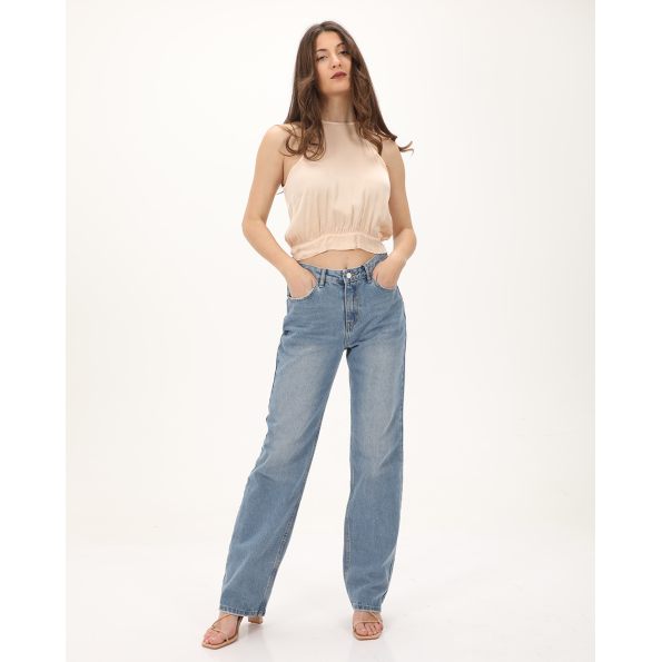 Γυναικείο αμάνικο cropped top  ALE 8919604 μπεζ 