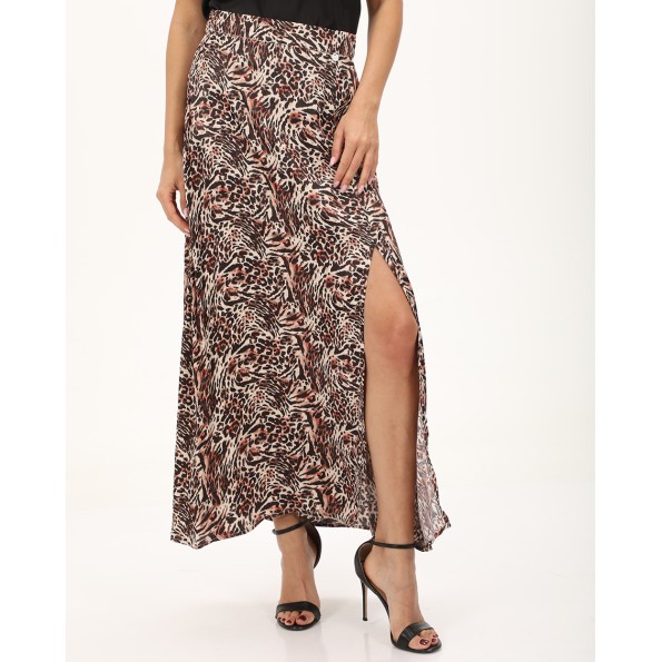 Γυναικεία maxi φούστα ALE 8918366 μαύρη animal print