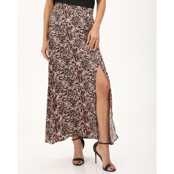 Γυναικεία maxi φούστα ALE 8918366 μαύρη animal print