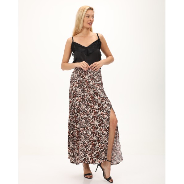 Γυναικεία maxi φούστα ALE 8918366 μαύρη animal print