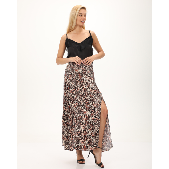 Γυναικεία maxi φούστα ALE 8918366 μαύρη animal print