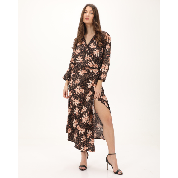 Γυναικείο κρουαζέ φόρεμα ALE 8918368 καφέ floral