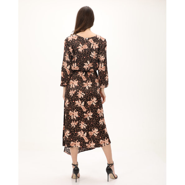 Γυναικείο κρουαζέ φόρεμα ALE 8918368 καφέ floral 