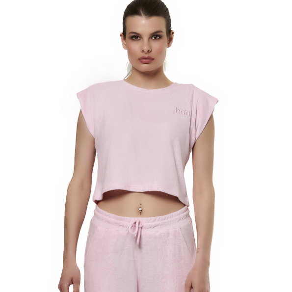 Γυναικείο πετσετέ cropped top BODY ACTION 041514-01 ροζ