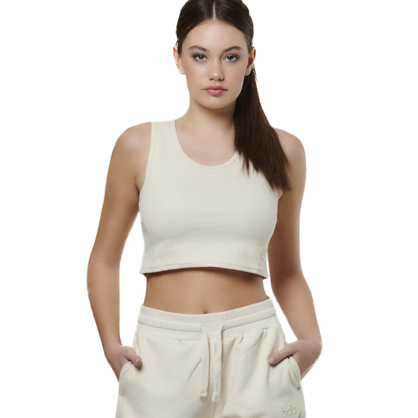 Γυναικείο cropped top BODY ACTION 041515-01 εκρού