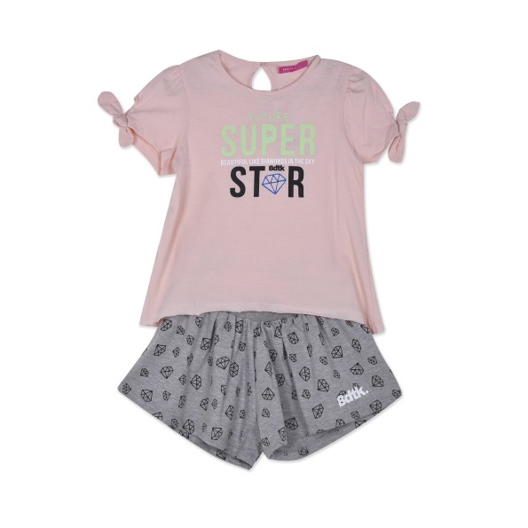 Παιδικό σετ από t-shirt και σορτς BODYTALK 1211-743199 ροζ γκρι