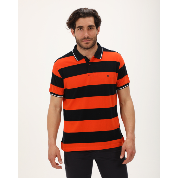 Ανδρική polo μπλούζα DORS 1134004.C02 μαύρη πορτοκαλί ριγέ