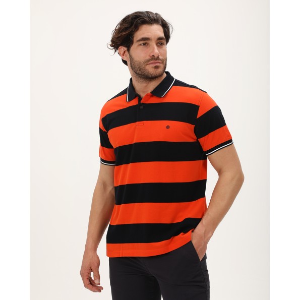 Ανδρική polo μπλούζα DORS 1134004.C02 μαύρη πορτοκαλί ριγέ