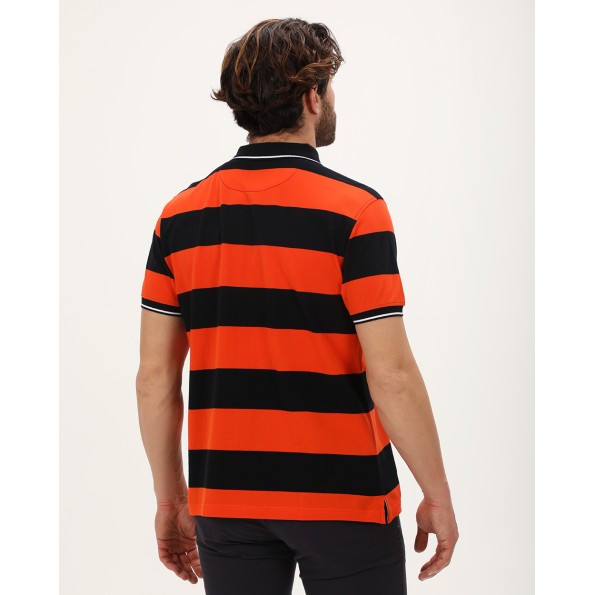 Ανδρική polo μπλούζα DORS 1134004.C02 μαύρη πορτοκαλί ριγέ
