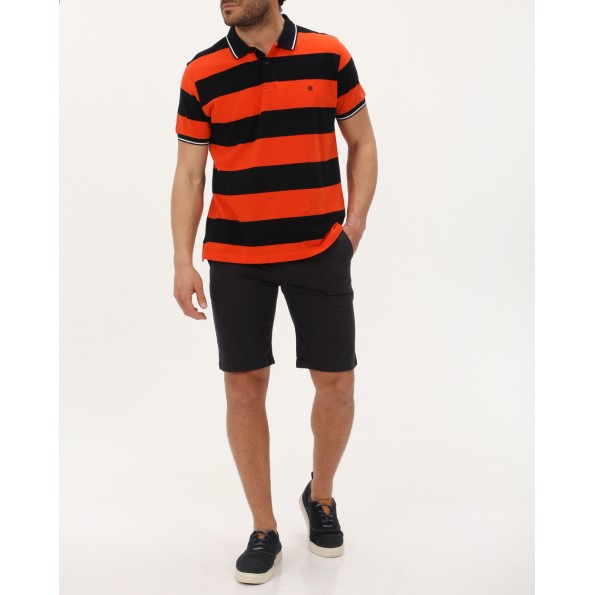 Ανδρική polo μπλούζα DORS 1134004.C02 μαύρη πορτοκαλί ριγέ